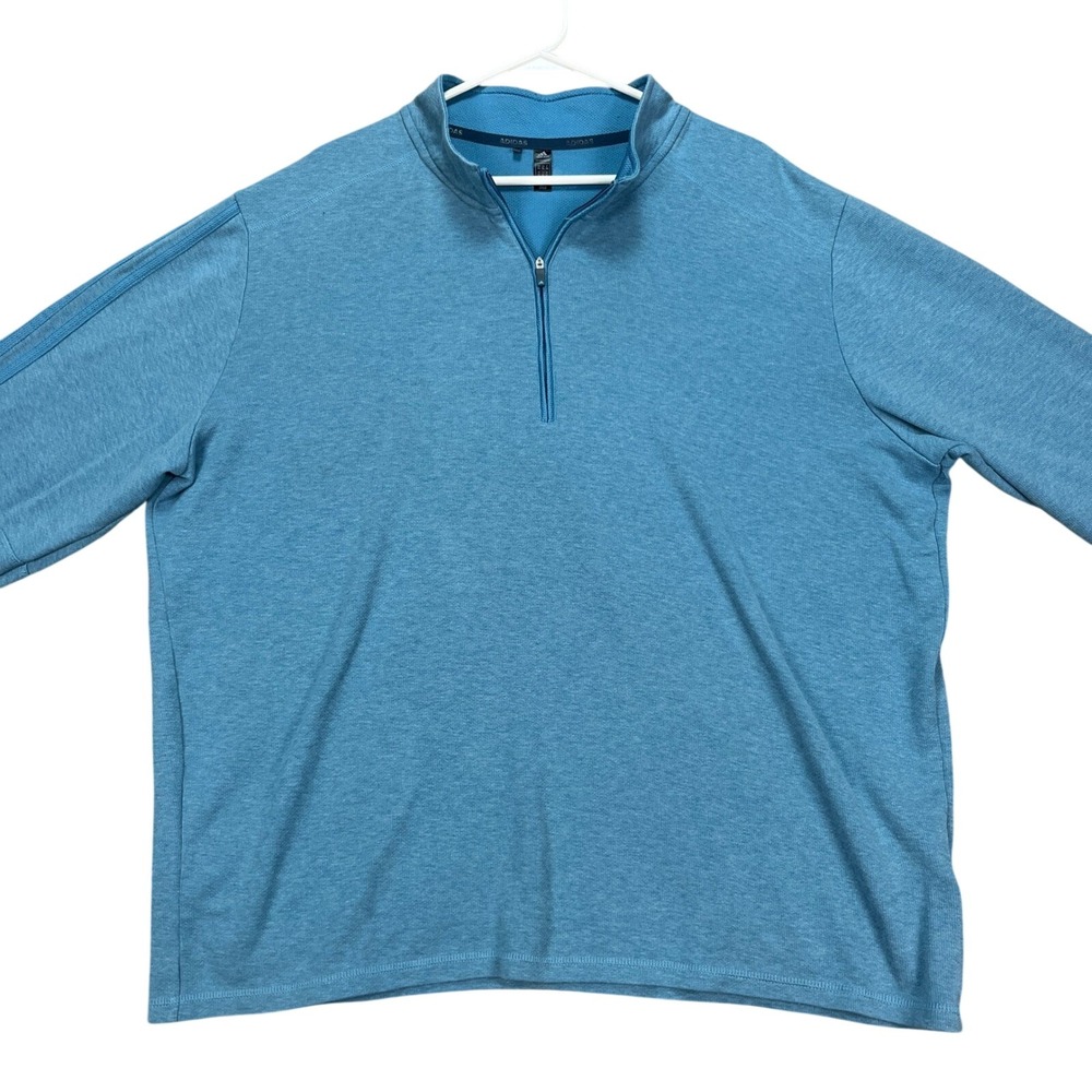 Adidas 1/4 Zip Pullover Sweater Men's 2XL Blue Primegreen Long Sleeve 3‎ Stripe